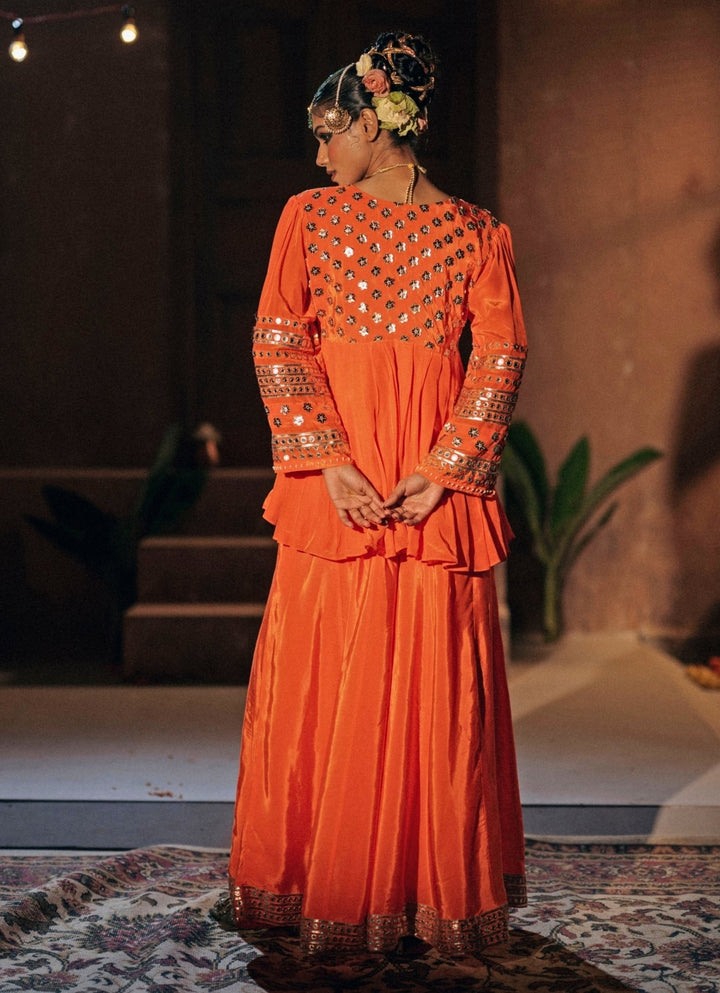 Orange Crepe Silk Peplum Palazzo Prahnaaya - Fabilicious Fashion