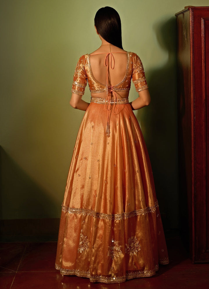 Orange Dual - Tone Embroidered Lehenga Set Zoon Tribe - Fabilicious Fashion