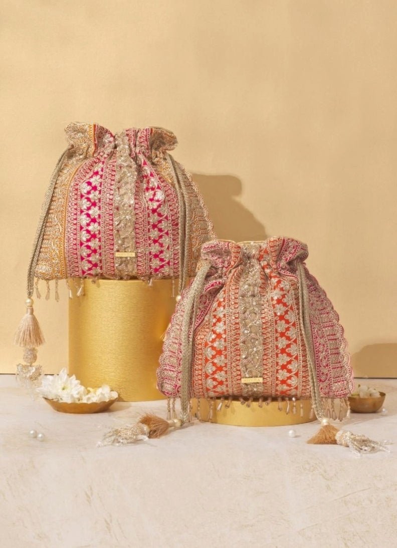 Orange Embellished Potli AMYRA - Fabilicious Fashion