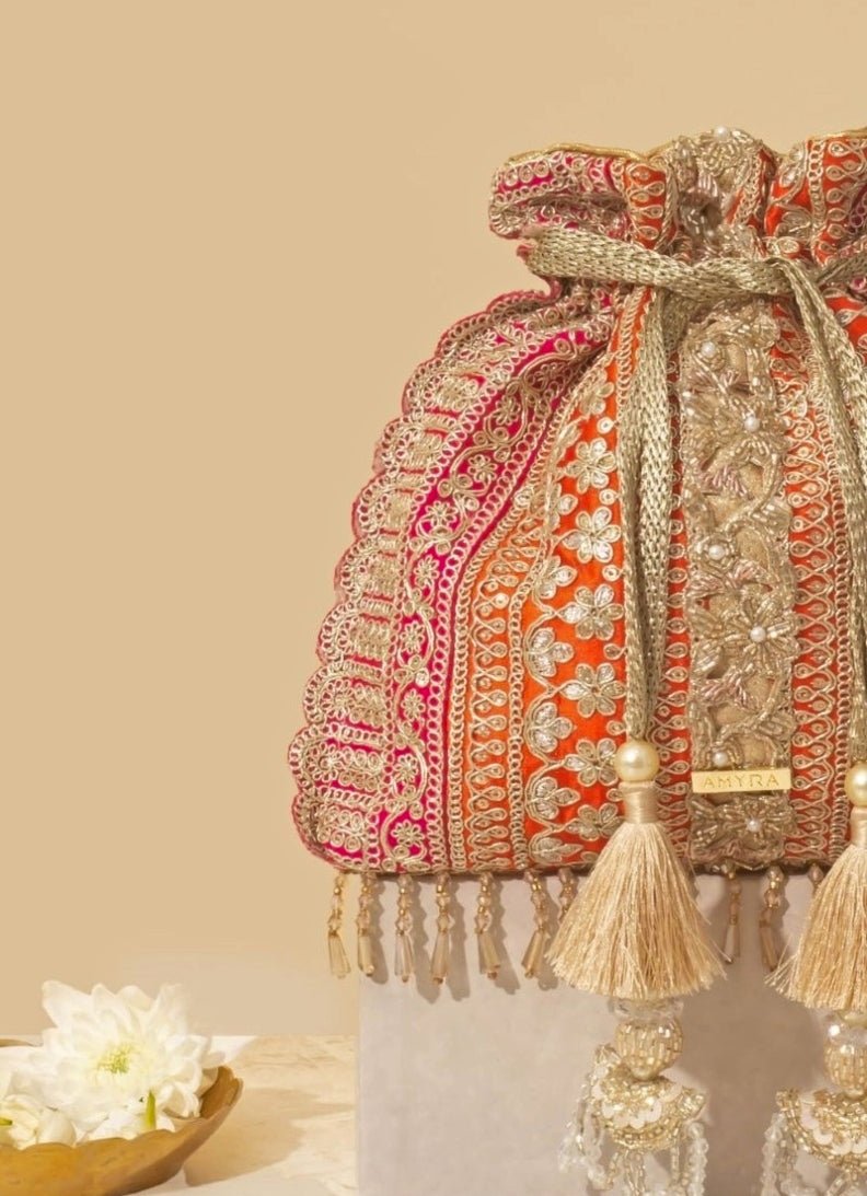 Orange Embellished Potli AMYRA - Fabilicious Fashion