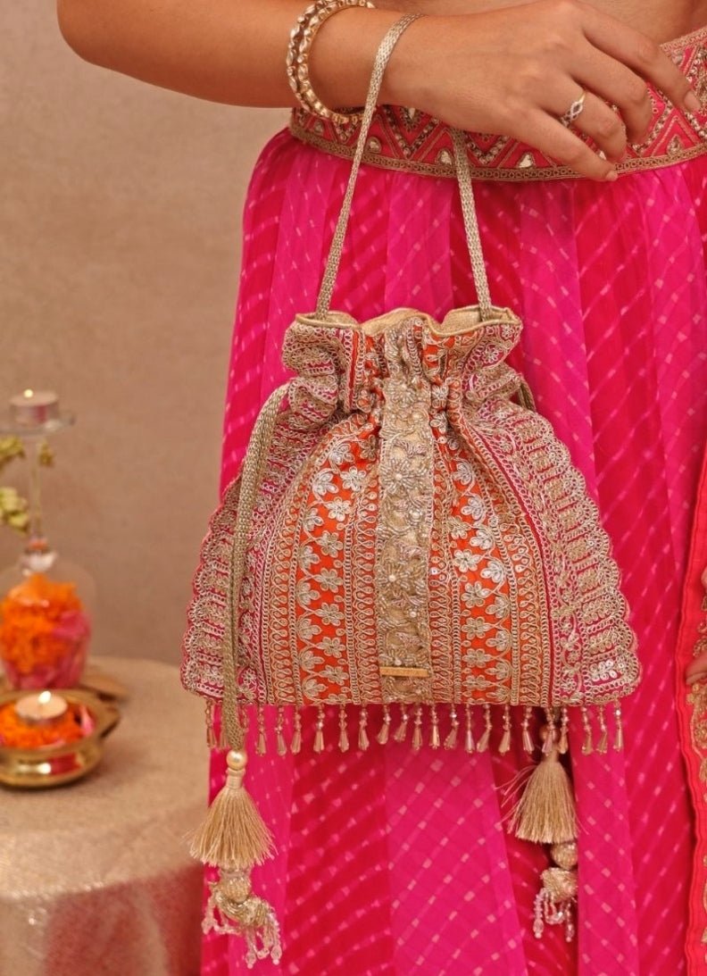 Orange Embellished Potli AMYRA - Fabilicious Fashion