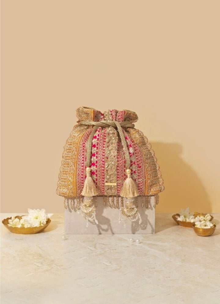 Orange Embellished Potli AMYRA - Fabilicious Fashion