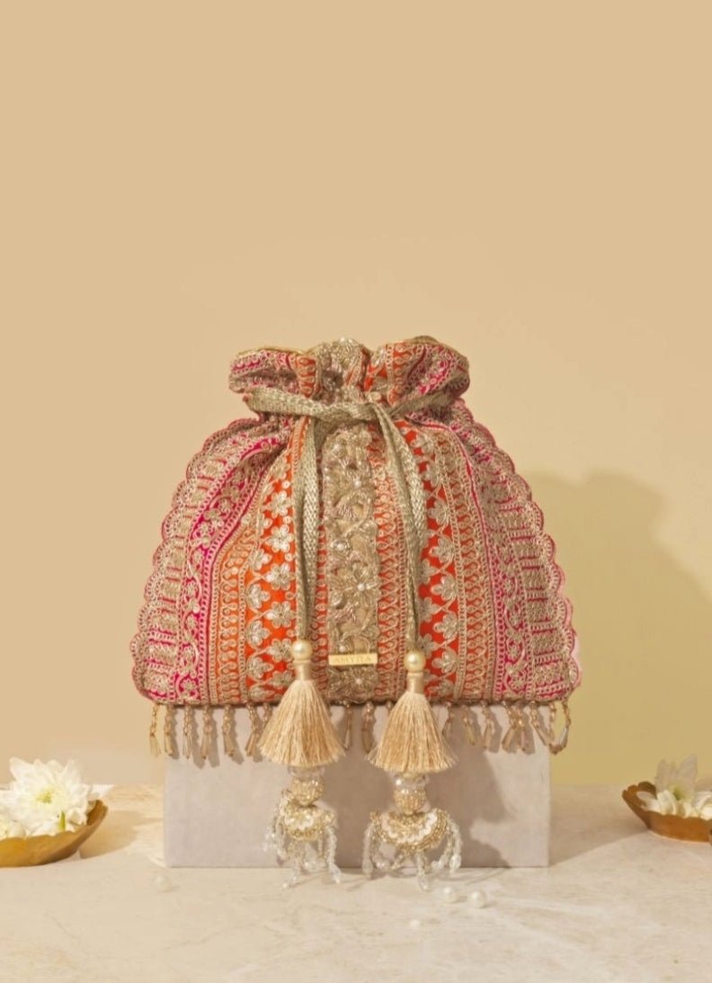 Orange Embellished Potli AMYRA - Fabilicious Fashion