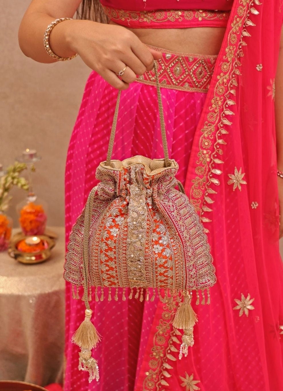 Orange Embellished Potli AMYRA - Fabilicious Fashion