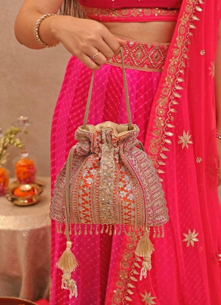 Orange Embellished Potli AMYRA - Fabilicious Fashion