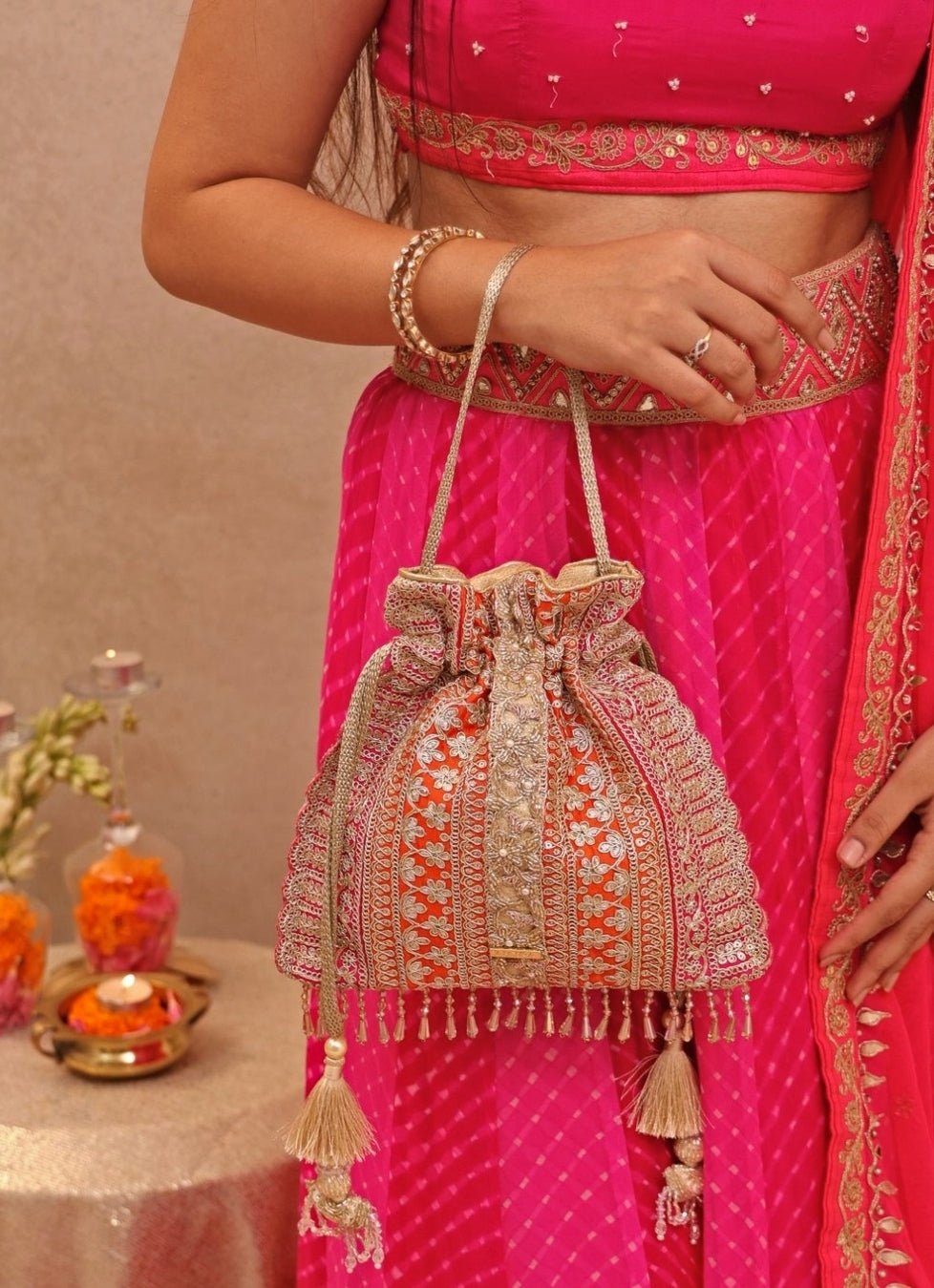 Orange Embellished Potli AMYRA - Fabilicious Fashion