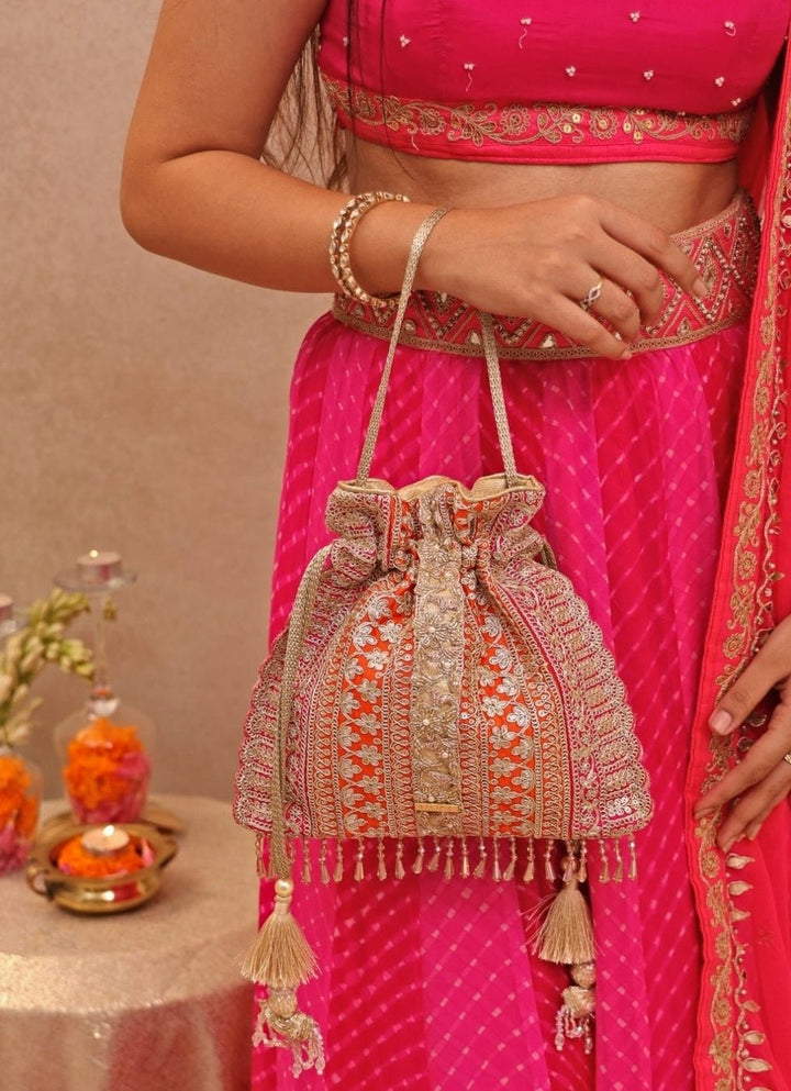 Orange Embellished Potli AMYRA - Fabilicious Fashion