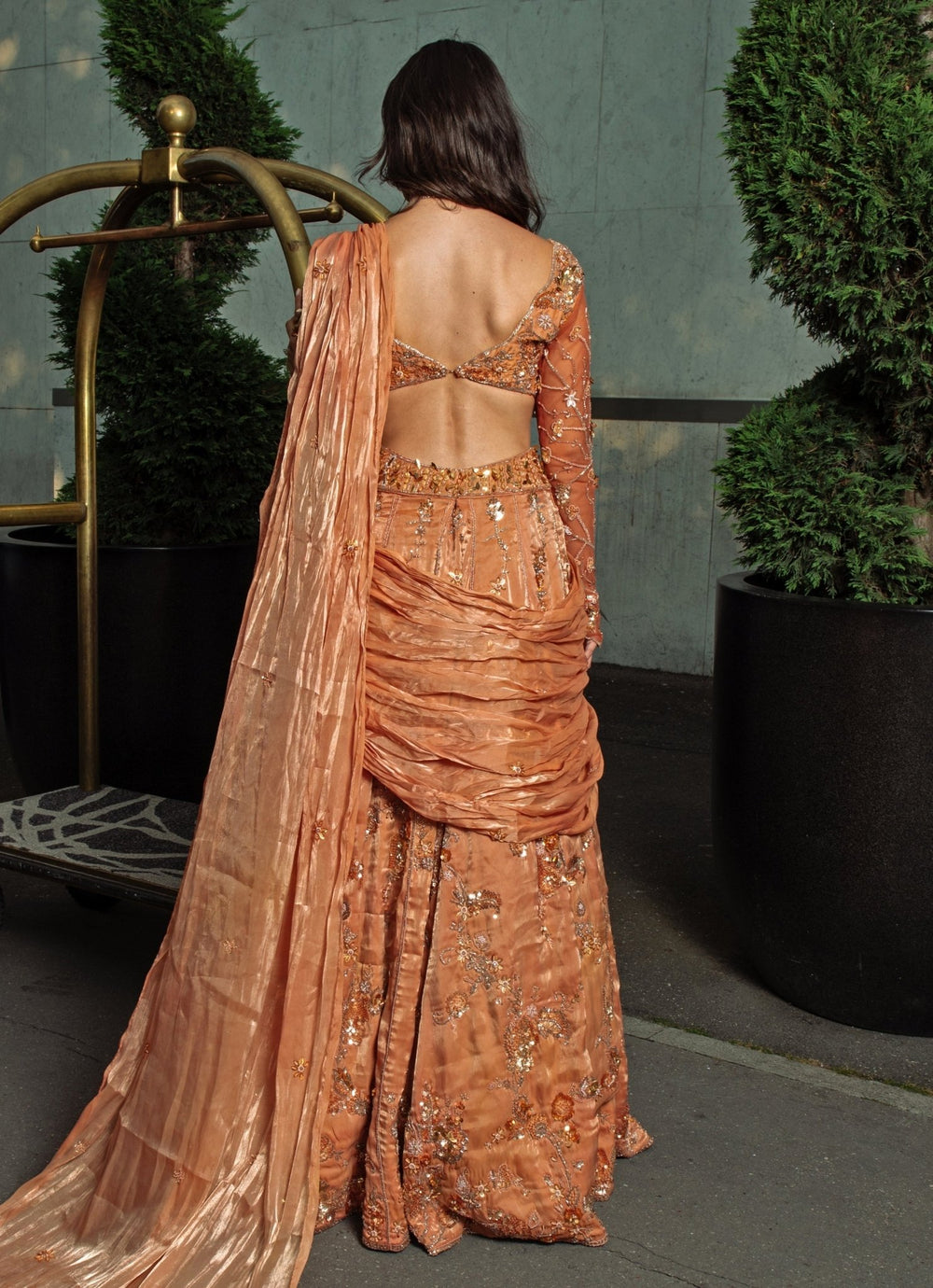 Orange Embroidered And Pre - Draped Organza Saree Set Jigar and Nikita - Fabilicious Fashion