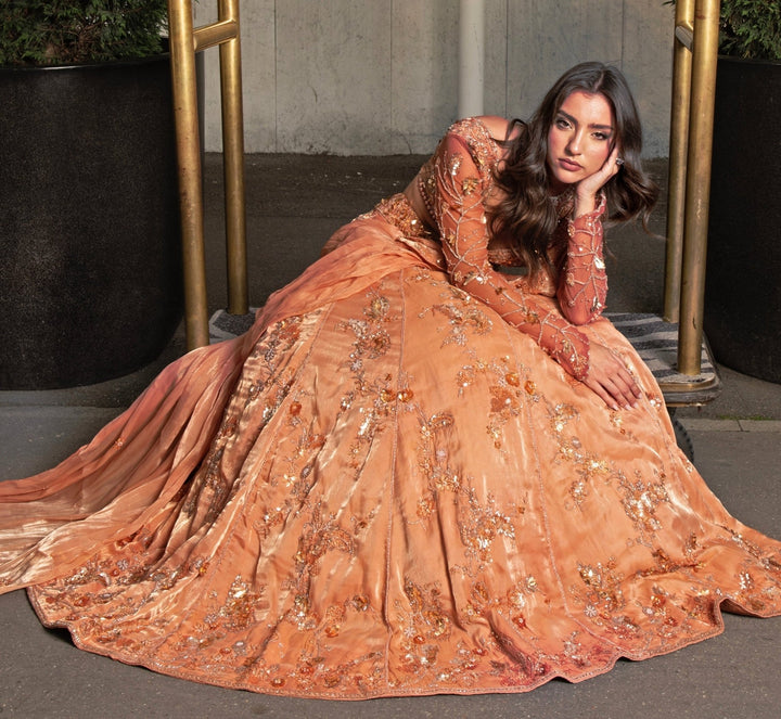 Orange Embroidered And Pre - Draped Organza Saree Set Jigar and Nikita - Fabilicious Fashion