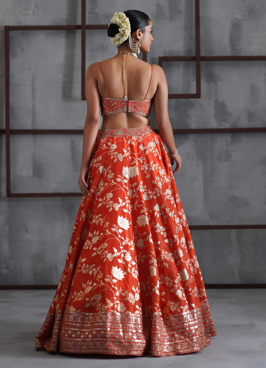 Orange Embroidered Banarasi Lehenga Set Deepika Chadha - Fabilicious Fashion