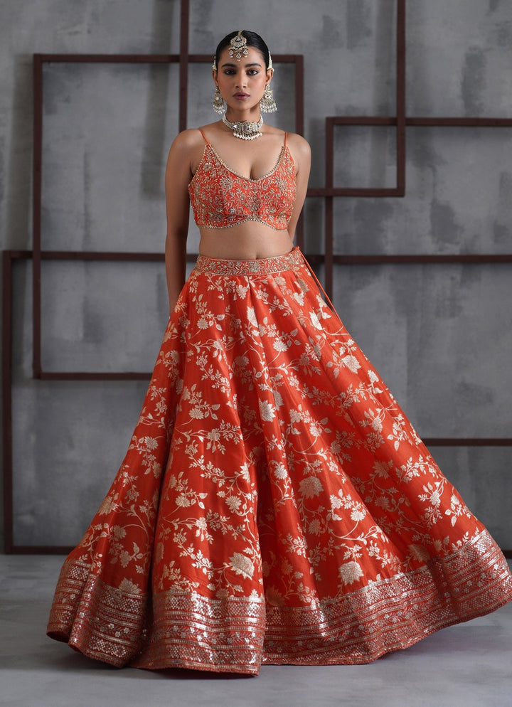 Orange Embroidered Banarasi Lehenga Set Deepika Chadha - Fabilicious Fashion