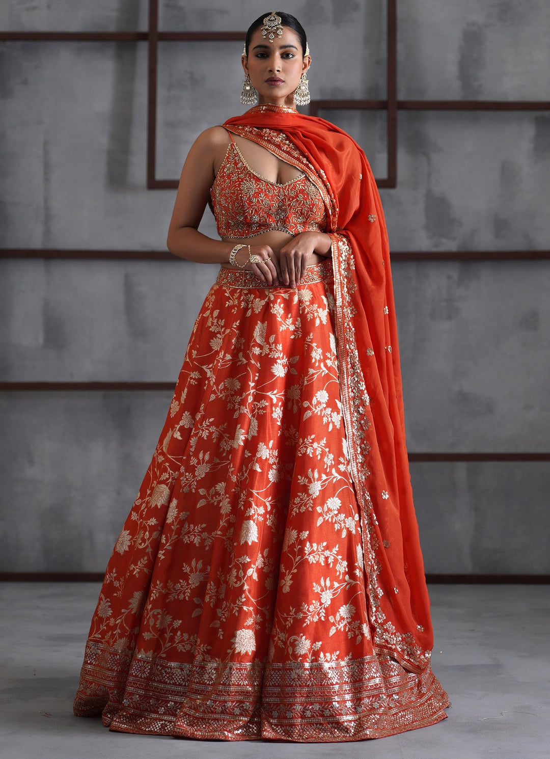 Orange Embroidered Banarasi Lehenga Set Deepika Chadha - Fabilicious Fashion