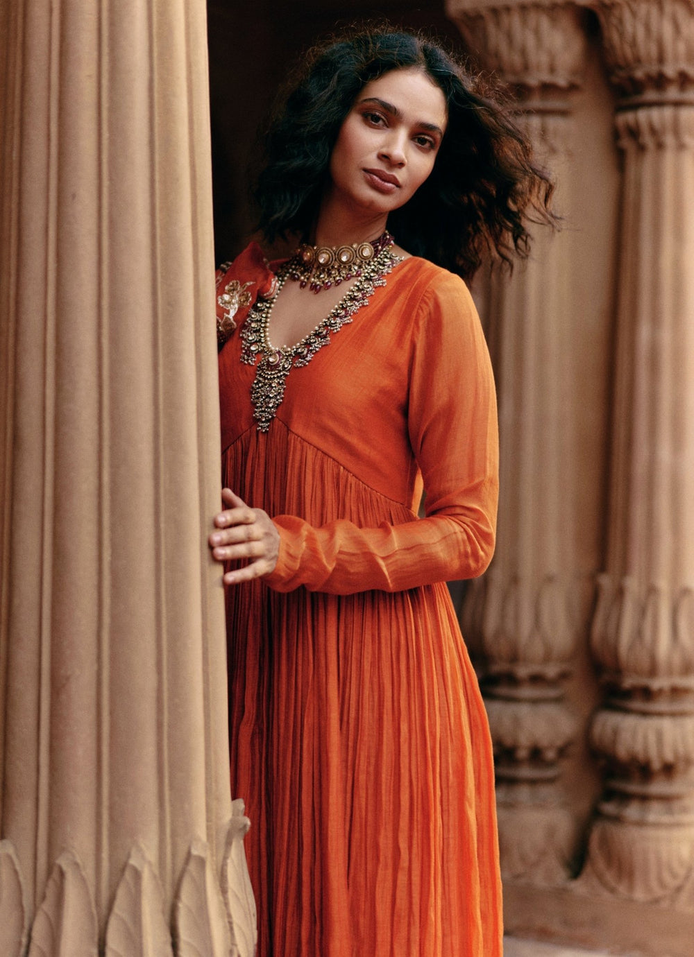 Orange Embroidered Chanderi Anarkali With Skirt Set Paulmi and Harsh - Fabilicious Fashion