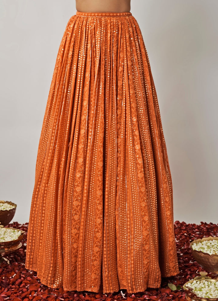 Orange Embroidered Kalidar Lehenga Set Renee Label - Fabilicious Fashion