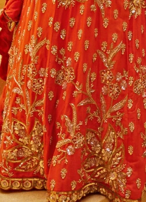 Orange Embroidered Kurti And Lehenga Set Prevasu - Fabilicious Fashion