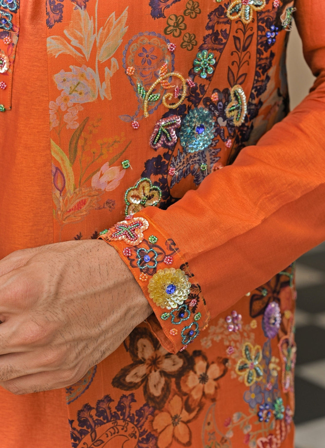 Juhi Bengani - Men Orange Embroidered Organza BundiFabilicious Fashion