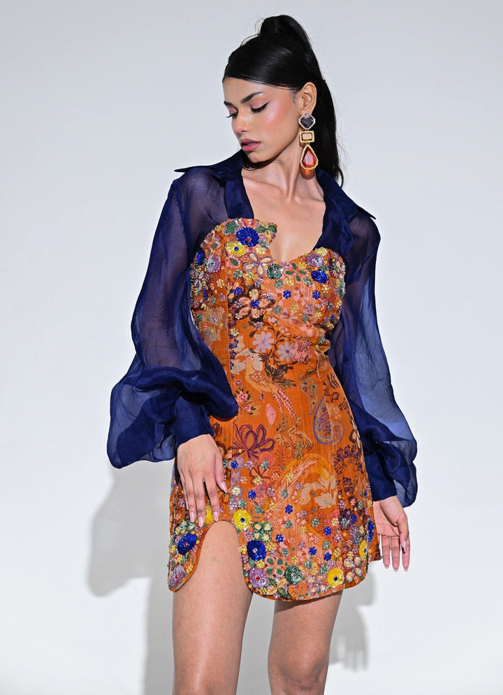 Orange Embroidered Organza Dress With Shirt Juhi Bengani - Fabilicious Fashion