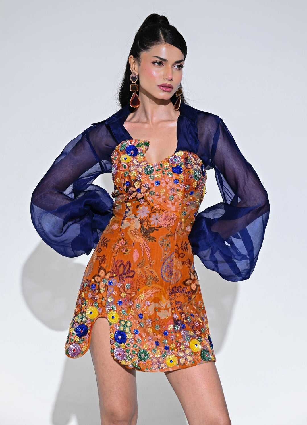 Orange Embroidered Organza Dress With Shirt Juhi Bengani - Fabilicious Fashion