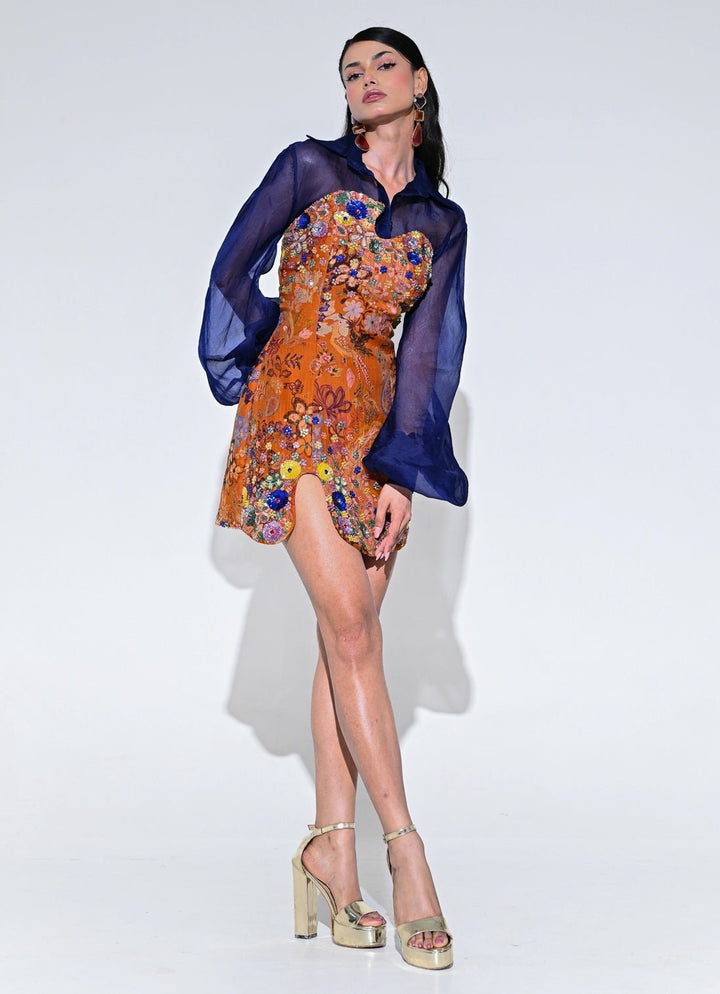 Orange Embroidered Organza Dress With Shirt Juhi Bengani - Fabilicious Fashion