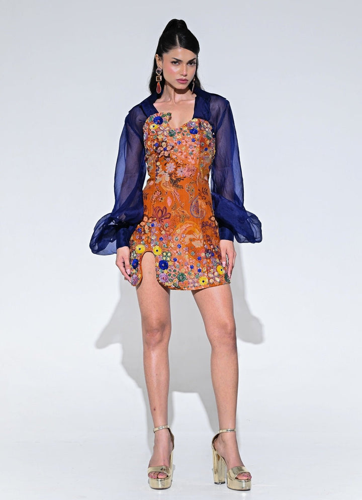 Orange Embroidered Organza Dress With Shirt Juhi Bengani - Fabilicious Fashion