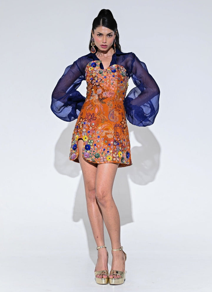 Orange Embroidered Organza Dress With Shirt Juhi Bengani - Fabilicious Fashion