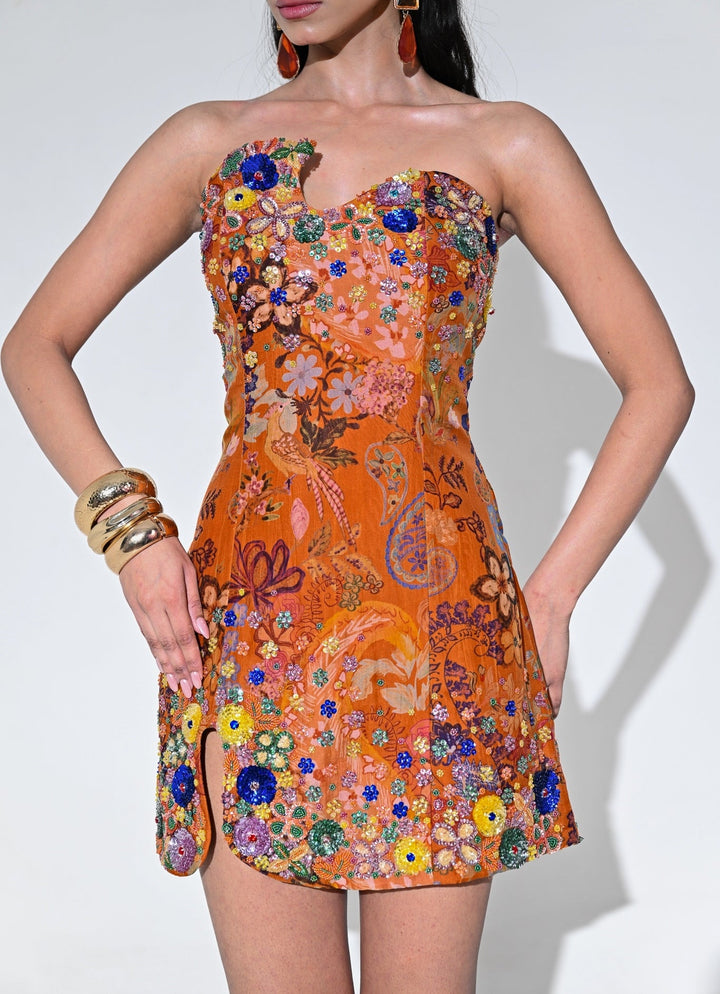 Orange Embroidered Organza Dress Juhi Bengani - Fabilicious Fashion