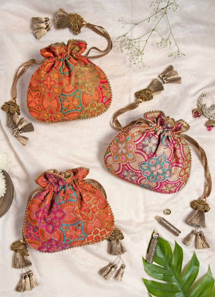 Orange Embroidered Potli AMYRA - Fabilicious Fashion