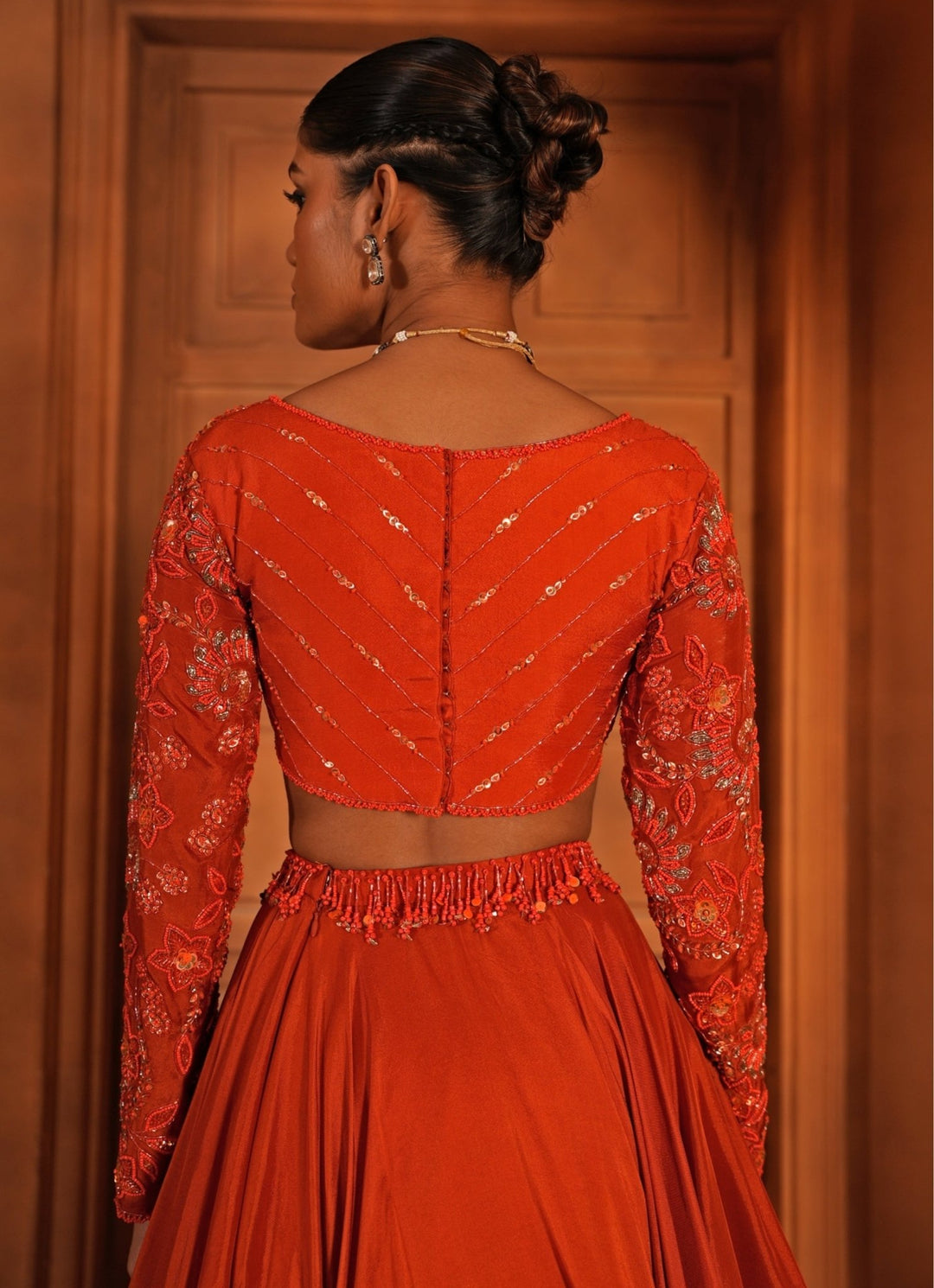 Orange Embroidered Silk Lehenga Enamour by Radha - Fabilicious Fashion