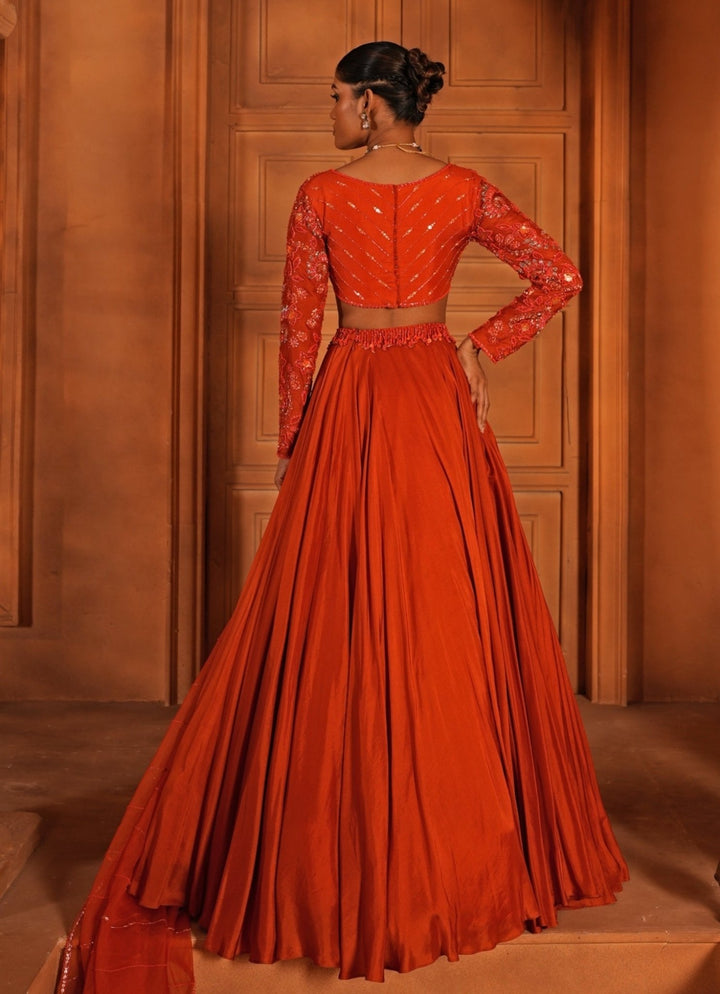 Orange Embroidered Silk Lehenga Enamour by Radha - Fabilicious Fashion