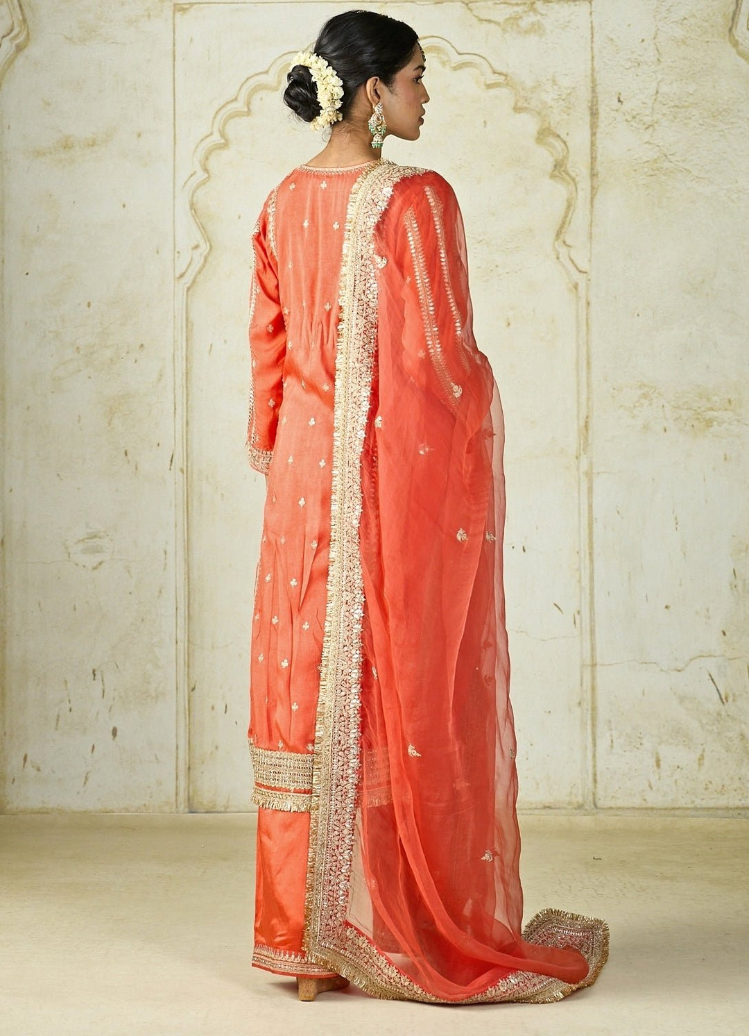 Gopi Vaid Orange Embroidered Tussar Kurta Palazzo SetFabilicious Fashion