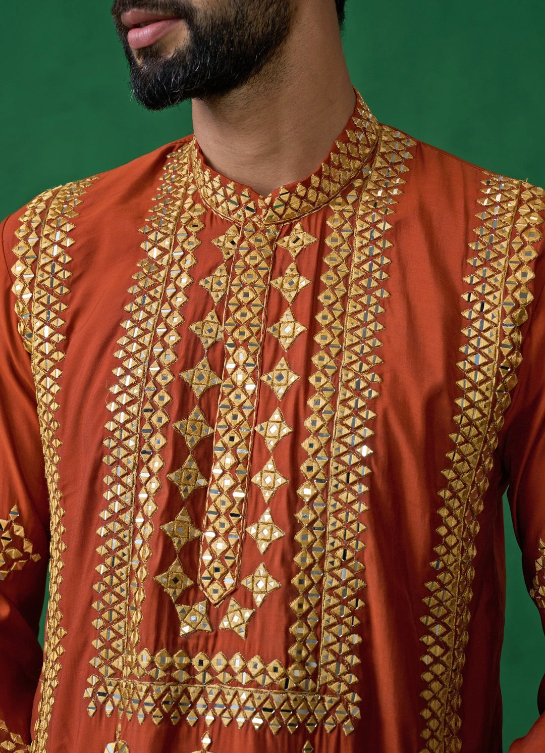 Orange Mirror Embroidered Silk Kurta Set Kalpraag - Fabilicious Fashion