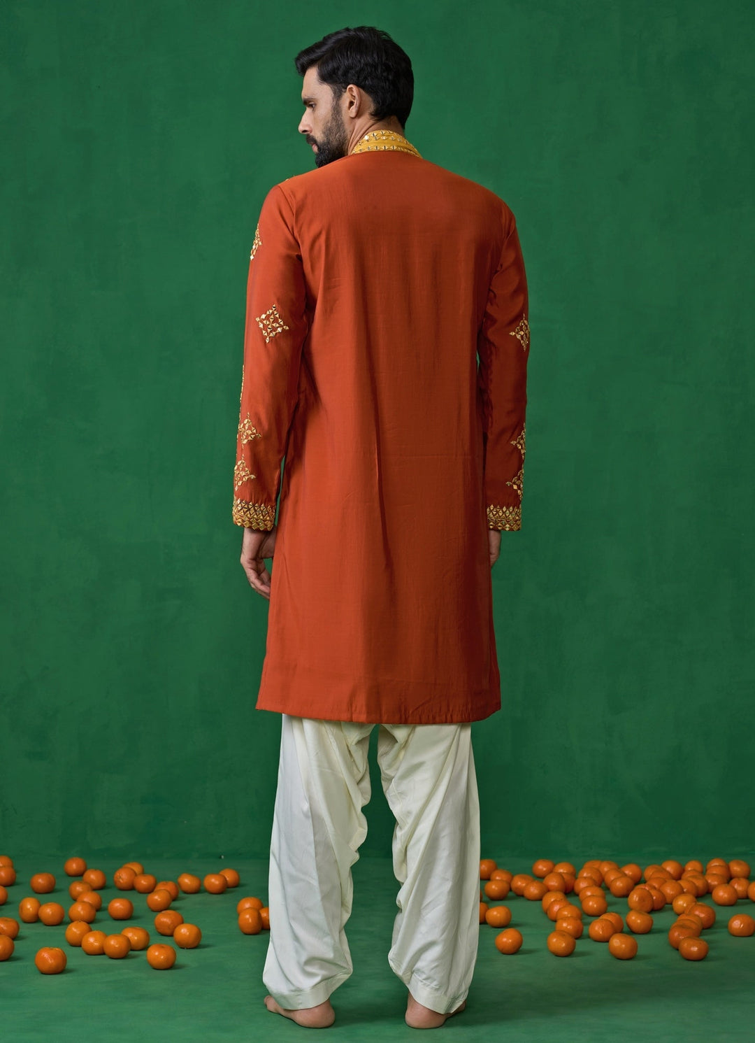 Orange Mirror Embroidered Silk Kurta Set Kalpraag - Fabilicious Fashion