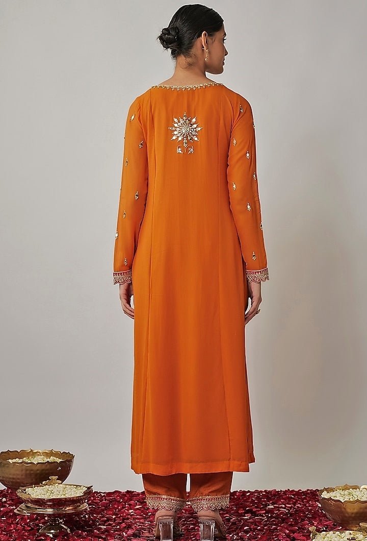 Orange Mirror Work Kurta Pant Set Renee Label - Fabilicious Fashion