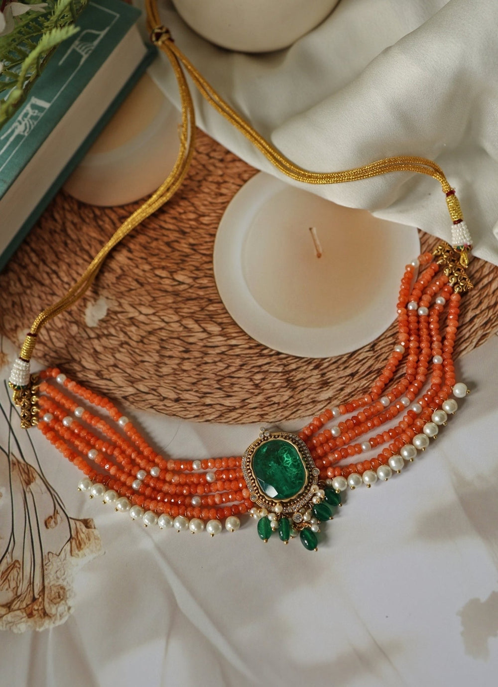 Do Taara Orange Onyx And Green Choker NecklaceFabilicious Fashion
