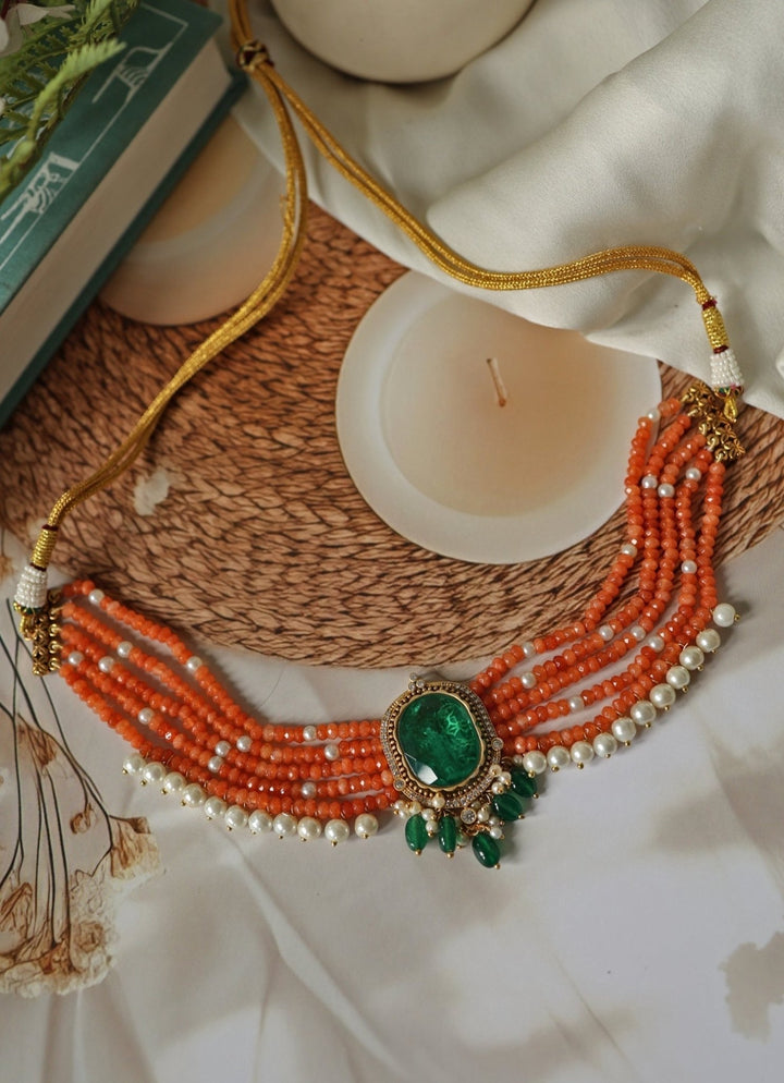 Do Taara Orange Onyx And Green Choker NecklaceFabilicious Fashion
