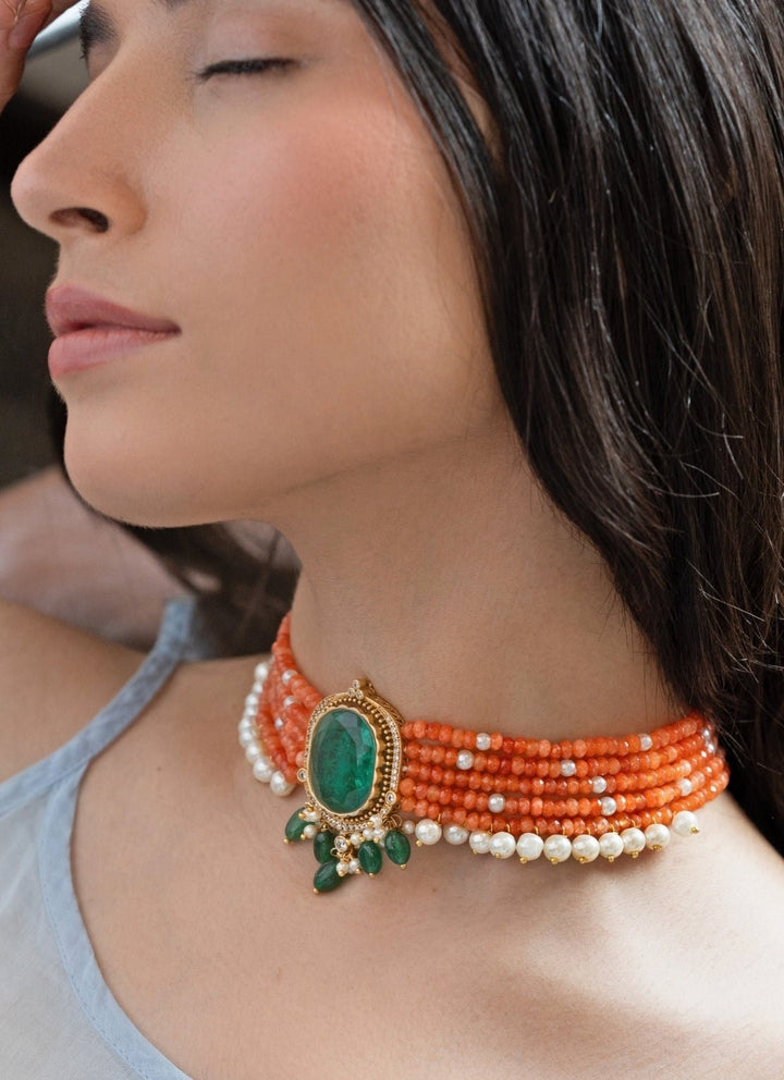 Do Taara Orange Onyx And Green Choker NecklaceFabilicious Fashion