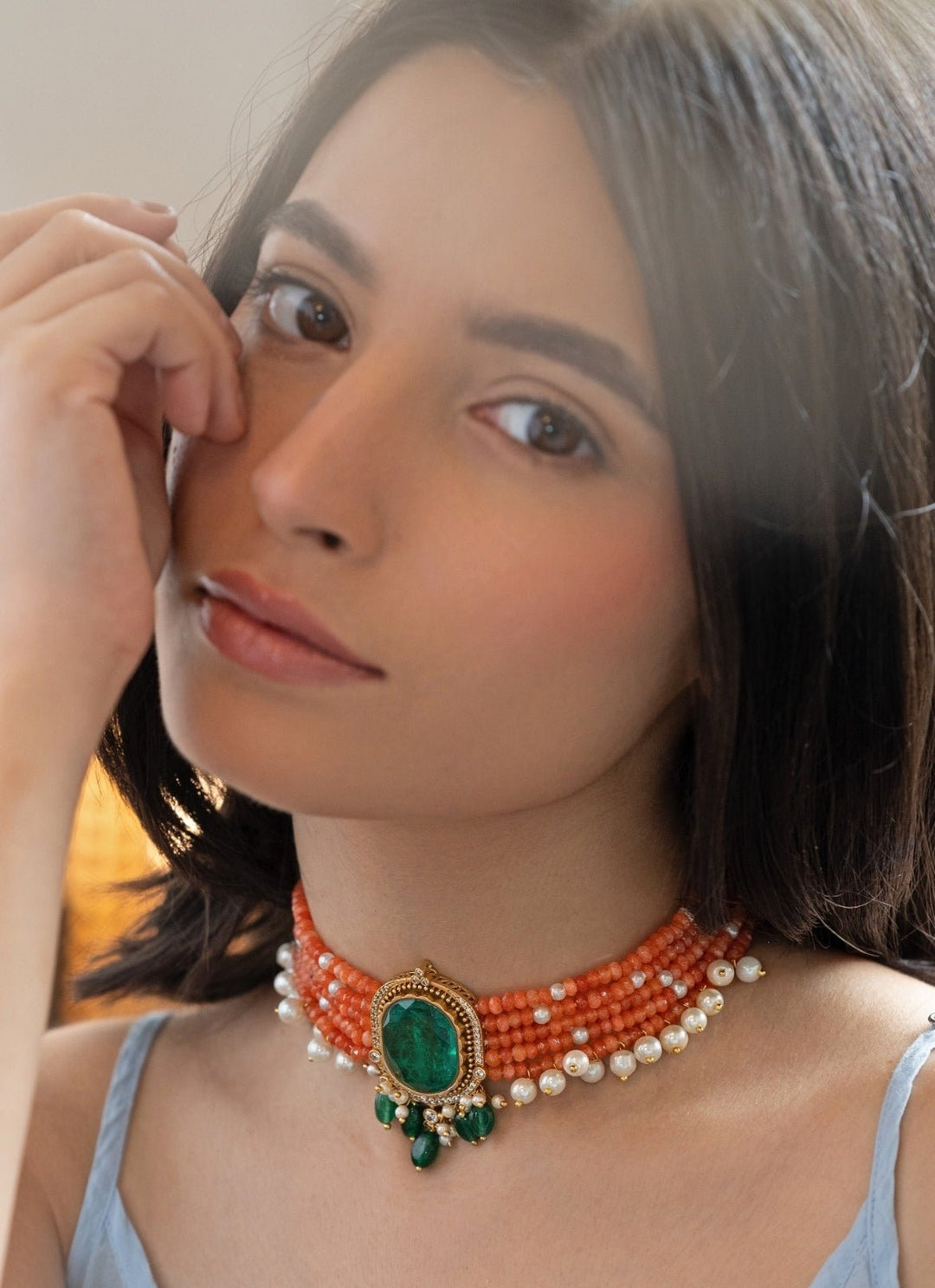 Do Taara Orange Onyx And Green Choker NecklaceFabilicious Fashion