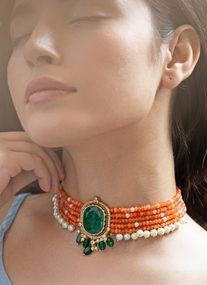 Do Taara Orange Onyx And Green Choker NecklaceFabilicious Fashion