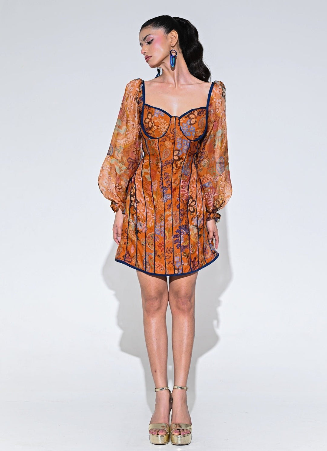 Orange Organza Corset Panelled Dress Juhi Bengani - Fabilicious Fashion