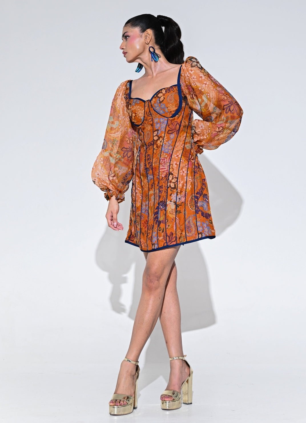 Orange Organza Corset Panelled Dress Juhi Bengani - Fabilicious Fashion