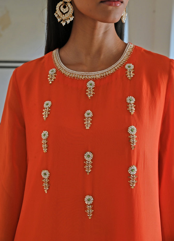 Orange Organza Embroidered Kurta Pant Set Ease - Fabilicious Fashion