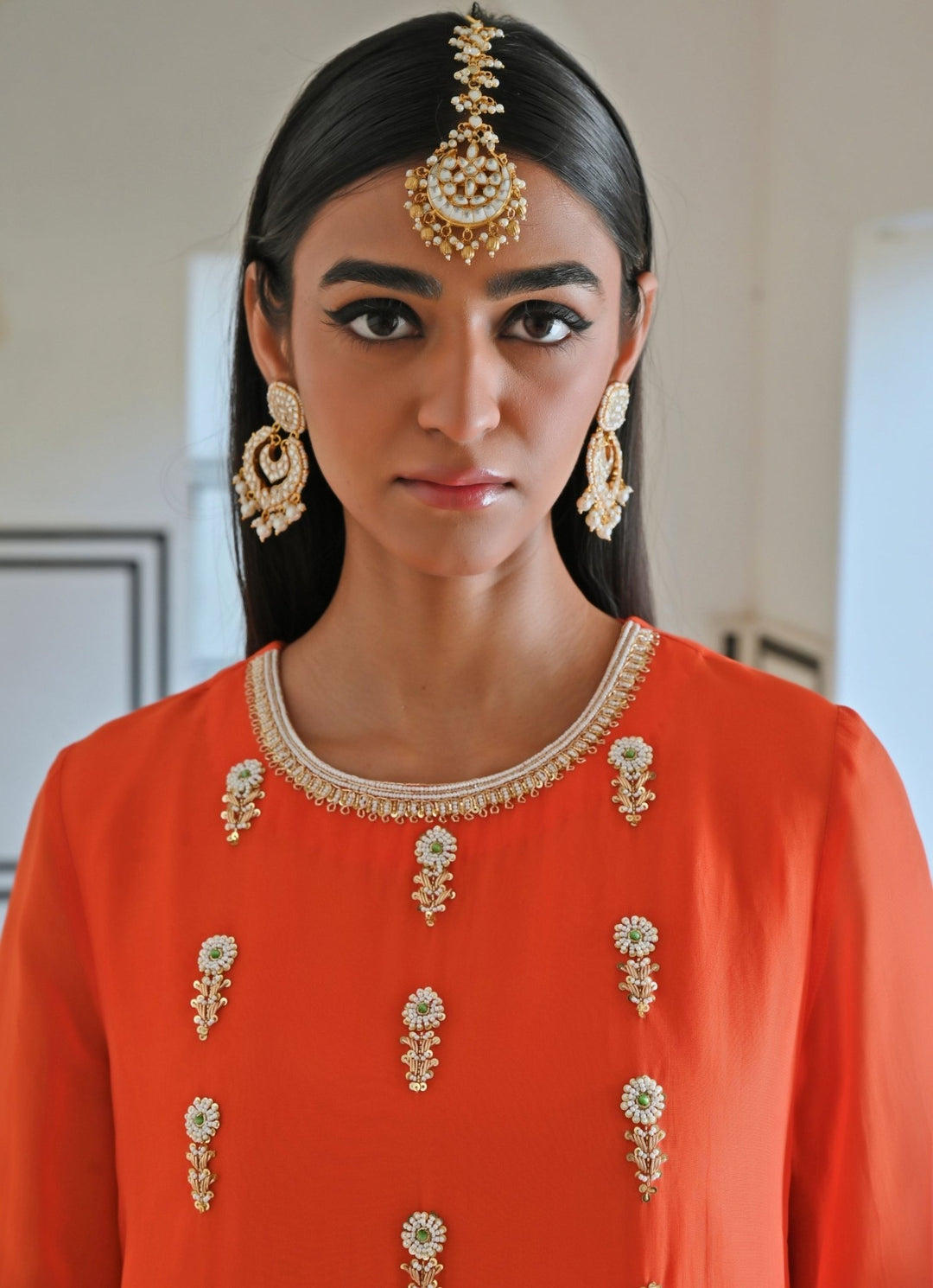 Orange Organza Embroidered Kurta Pant Set Ease - Fabilicious Fashion