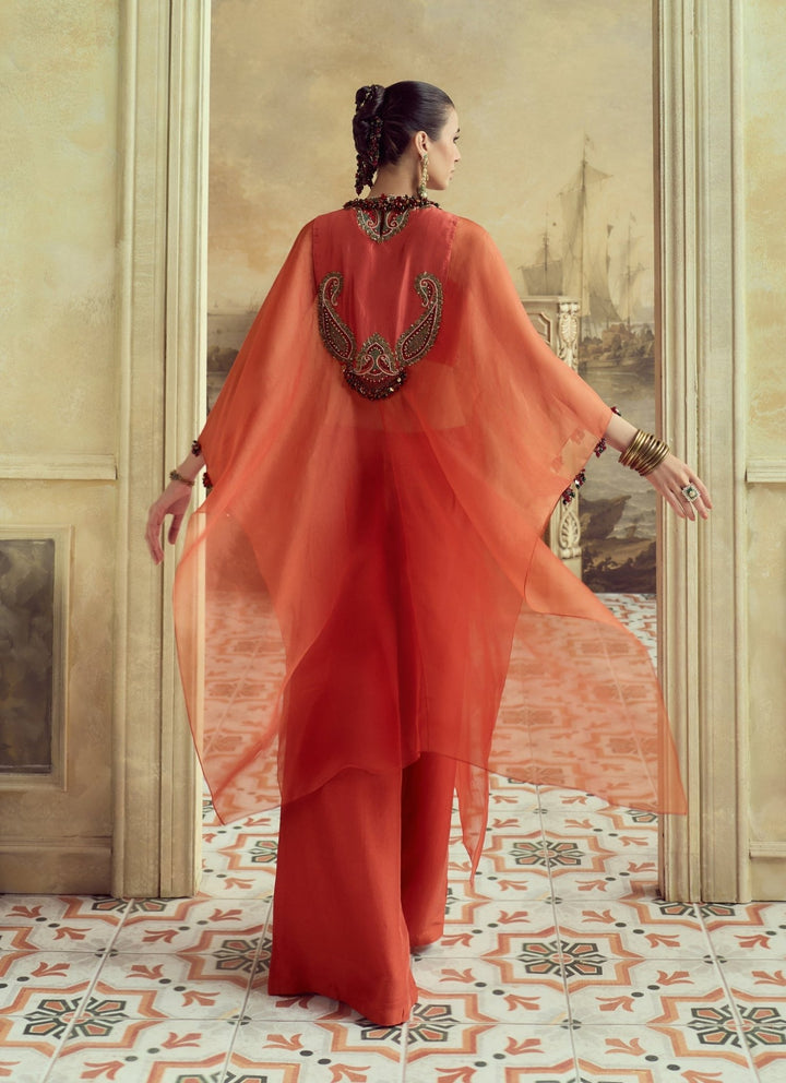 Prisho Orange Organza Jacket Pants SetFabilicious Fashion