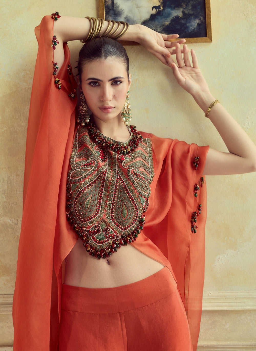 Prisho Orange Organza Jacket Pants SetFabilicious Fashion