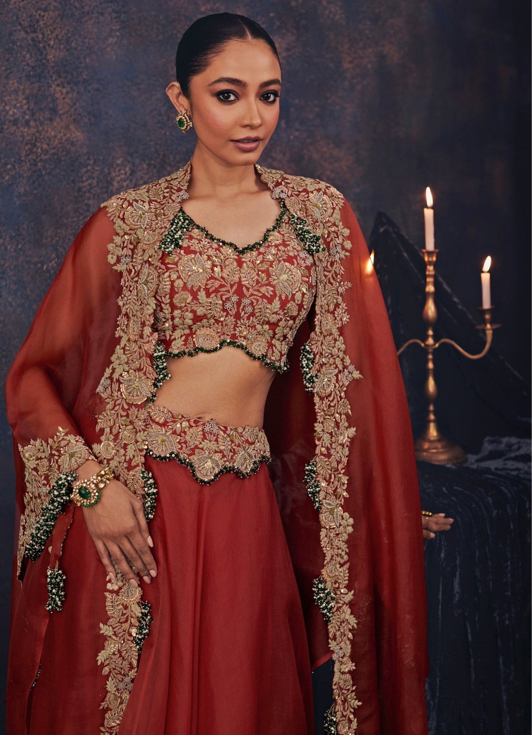 Prisho Orange Organza Lehenga Set With CapeFabilicious Fashion