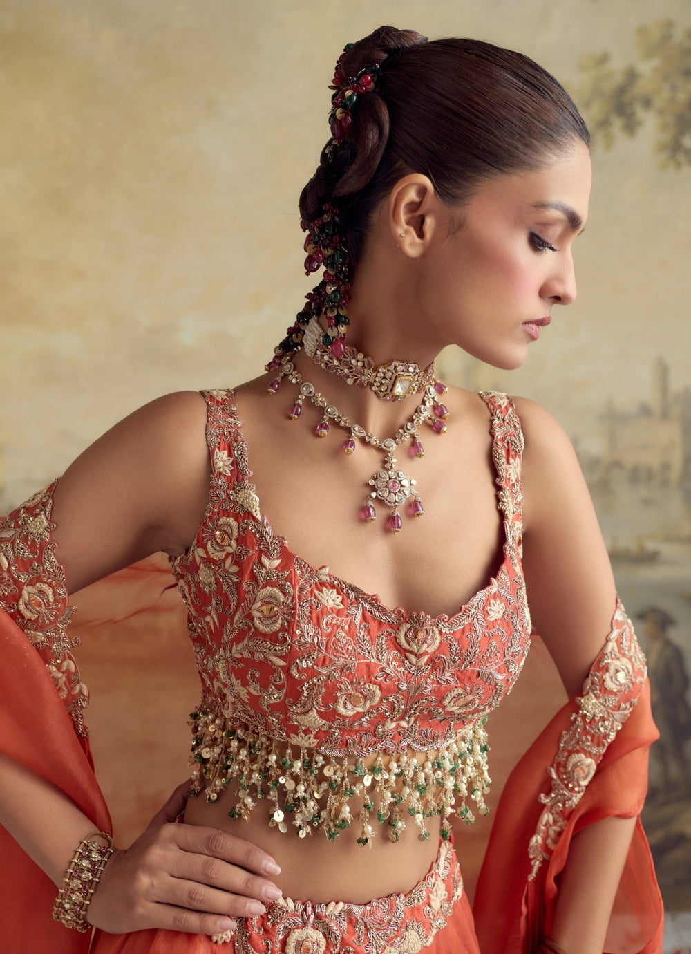 Prisho Orange Organza Lehenga Set With CapeFabilicious Fashion