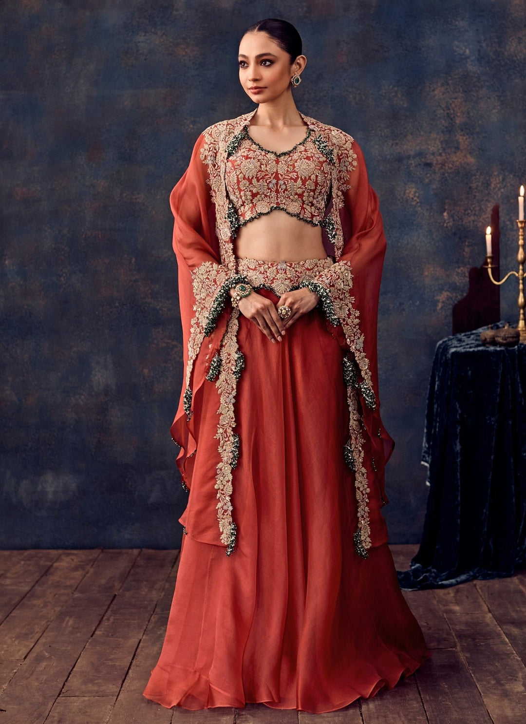 Prisho Orange Organza Lehenga Set With CapeFabilicious Fashion