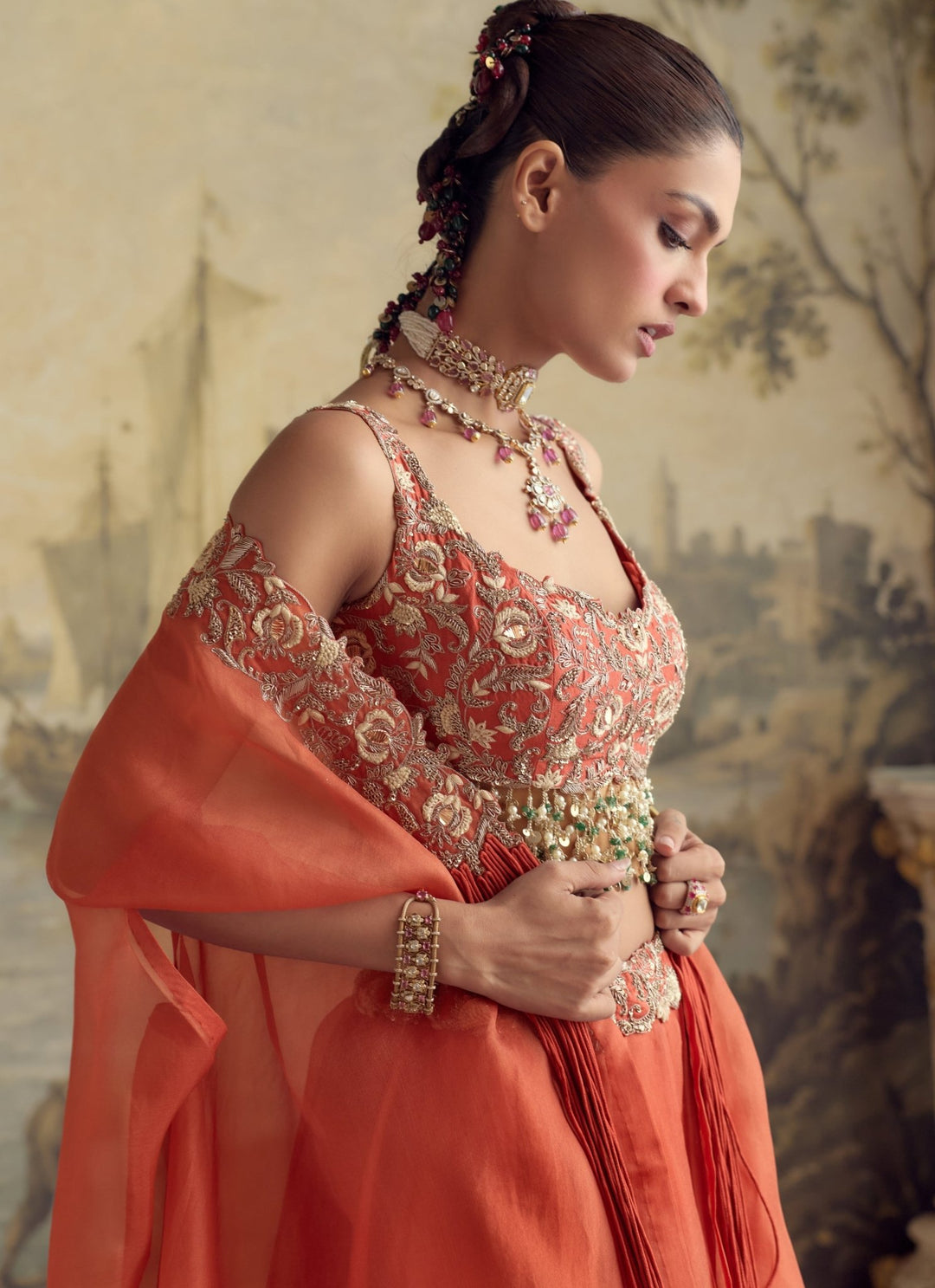 Prisho Orange Organza Lehenga Set With CapeFabilicious Fashion