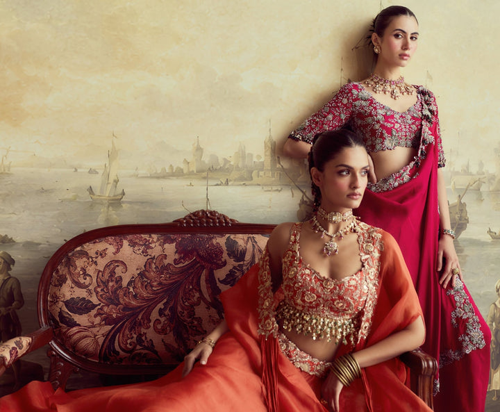 Prisho Orange Organza Lehenga Set With CapeFabilicious Fashion