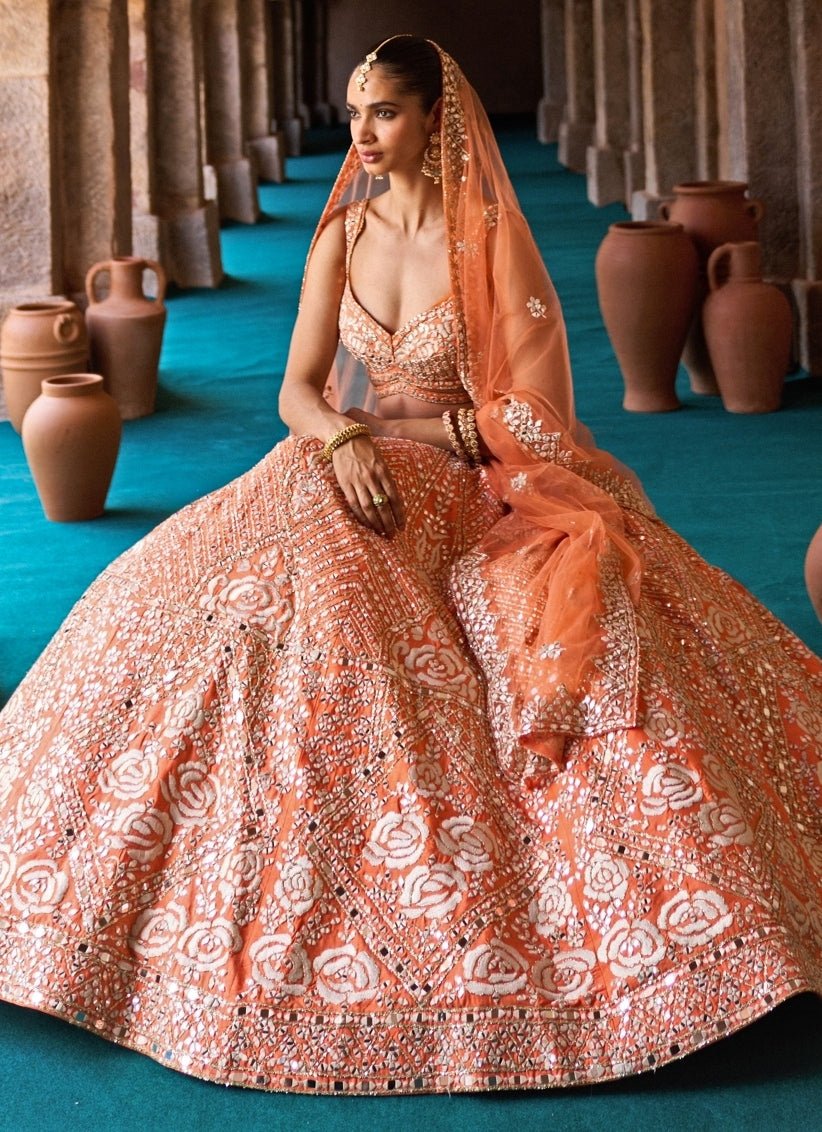 Angad Singh Orange Raw Silk Lehenga SetFabilicious Fashion